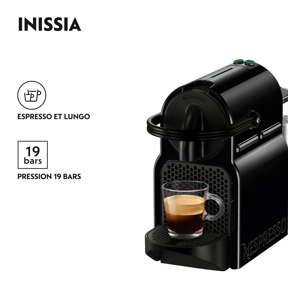 Machine à Café Inissia Noir 19 Bars + Kit Démarrage – Cafetière Capsule Compacte EN80.B